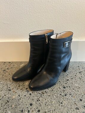 Coach Black Leather High Heel Ankle Boots with Side Zip